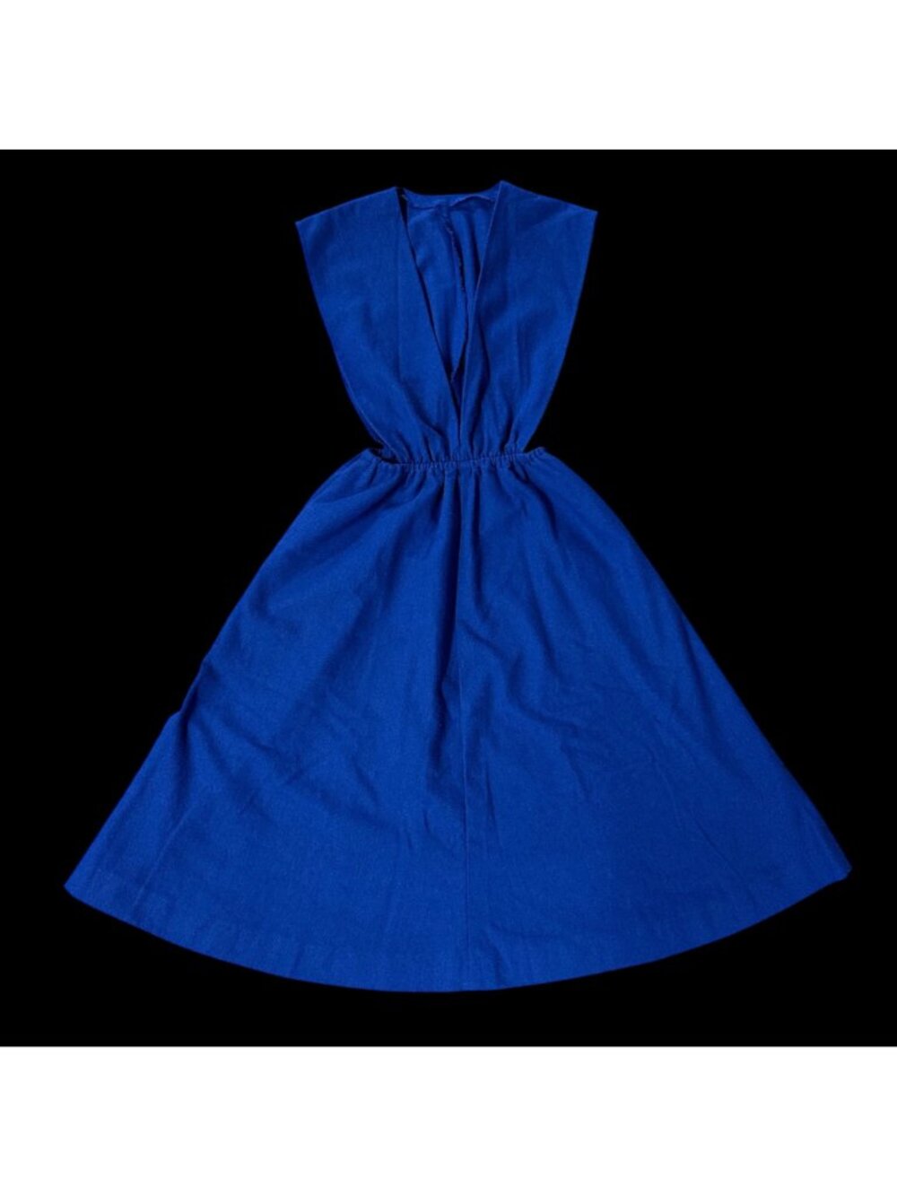 Vintage Royal Blue Sleeveless Pinafore Dress Elastic Waist Handmade Retro - Picture 2 of 5